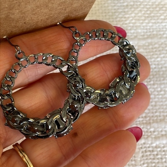 💐5/25 large rhinestone open circle silver chain link dangle drop statement - Picture 2 of 5